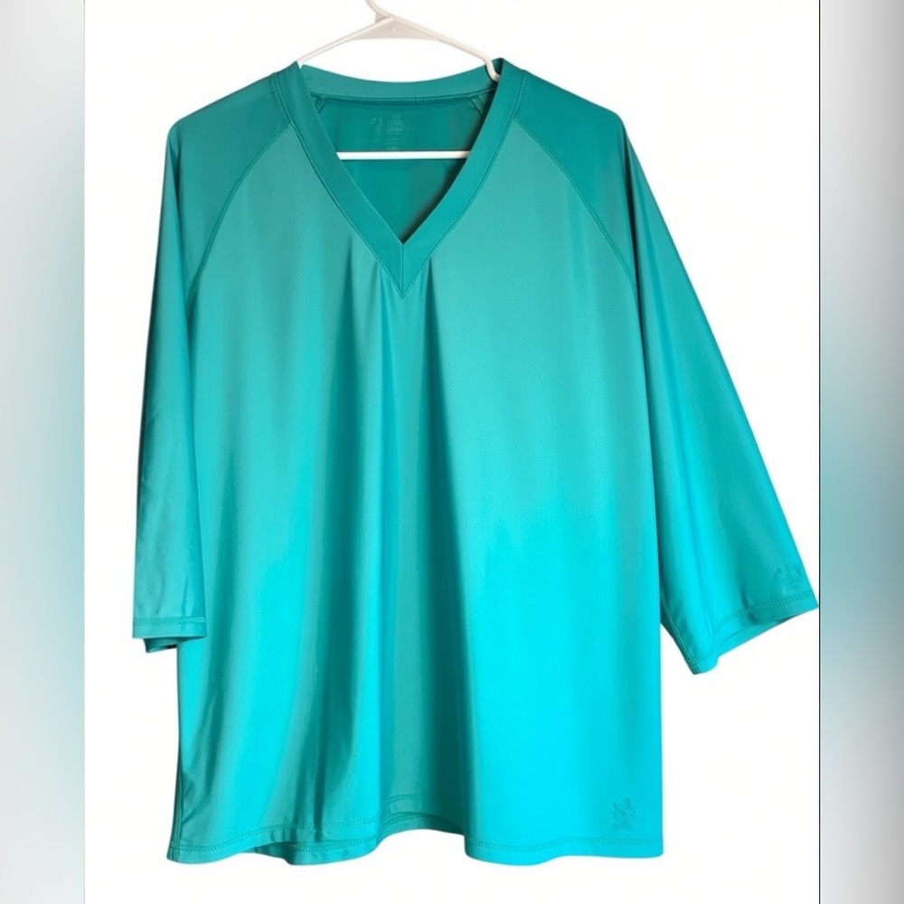 VSkinz UPF 50+ Sunwear Teal V-Neck Top 3/4 Sleeve Women’s Plus Size 3X